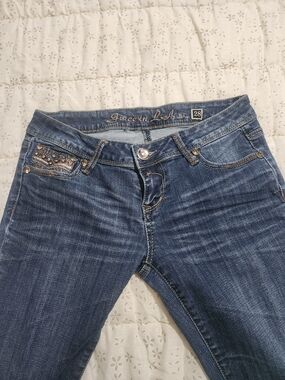 Grace in LA Women's Blue Denim Jeans - Embellished Pocket, Size 28